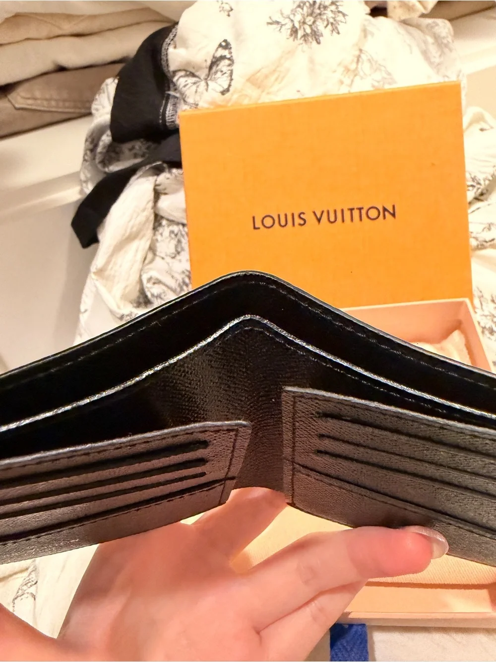 Louis Vuitton Black Textured Leather Money Clip Wallet